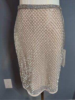 NWTMac Duggal Champagne and Silver Embellished Pencil Skirt - Size 2